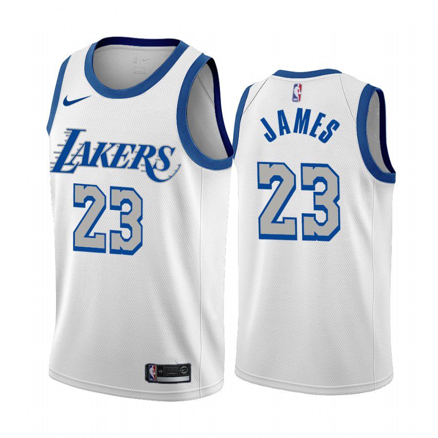 Men Los Angeles Lakers #23 lebron james white city edition new blue silver logo 2020 nba jersey->los angeles lakers->NBA Jersey